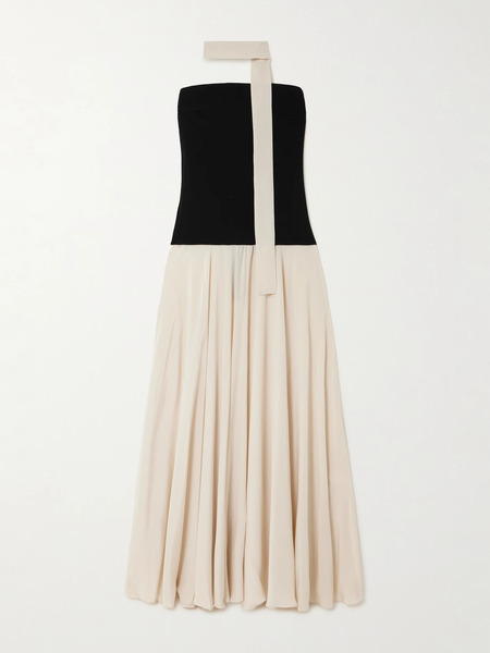 Esse Studios Esse Studios - Illi Scarf-detailed Strapless Stretch-knit And Silk Crepe De Chine Maxi Dress - Black 