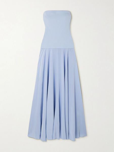  Esse Studios Esse Studios - Illi Strapless Stretch-knit And Silk-crepe Maxi Dress - Blue 