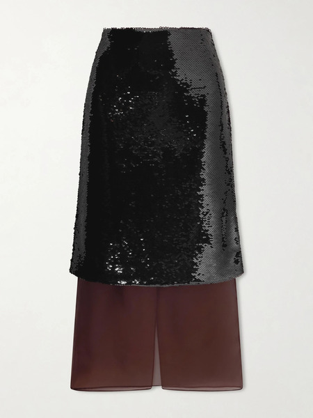  Esse Studios Esse Studios - Luminessa Sequined Organza Maxi Skirt - Brown 