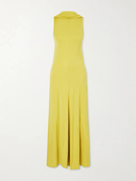 Esse Studios Esse Studios - Solina Cowl Open-back Cape-effect Satin-jersey Maxi Dress - Mustard 