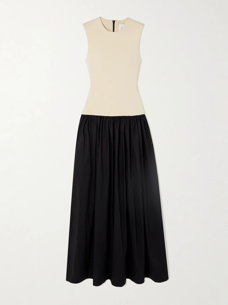  Esse Studios Esse Studios - Two-tone Stretch-knit And Organic Cotton-poplin Maxi Dress - Beige 