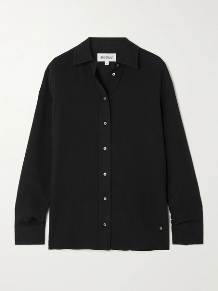  éterne éterne - Constance Embellished Cotton-gauze Shirt - Black 