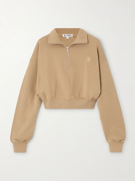  éterne éterne - Cropped Embroidered Cotton And Modal-blend Jersey Sweatshirt - Taupe 