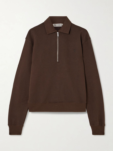  éterne éterne - Embroidered French Cotton And Modal-blend Terry Half-zip Sweatshirt - Chocolate 