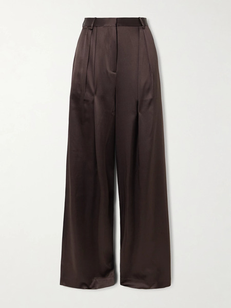  éterne éterne - Josephine Pleated Stretch-silk Satin Straight-leg Pants - Chocolate 