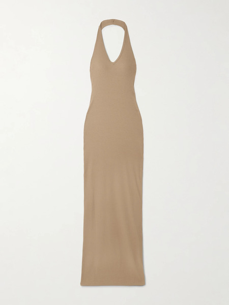 éterne éterne - Ribbed Jersey Halterneck Maxi Dress - Camel 