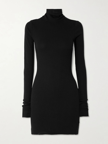  éterne éterne - Ribbed Stretch Cotton And Modal-blend Mini Turtleneck Dress - Black 