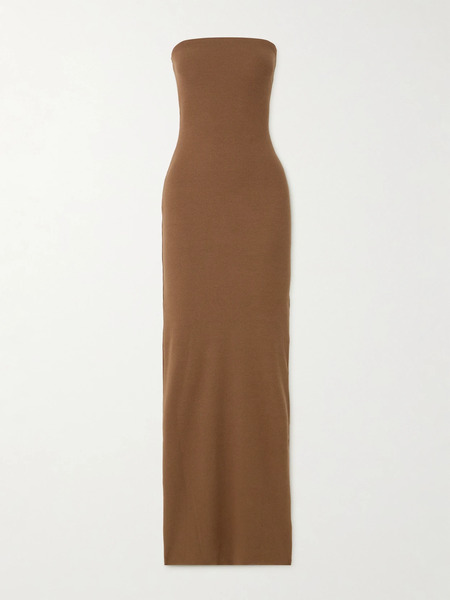 éterne éterne - Strapless Ribbed Stretch-jersey Maxi Dress - Brown 