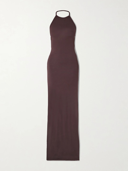  éterne éterne - Vivian Stretch-modal Jersey Halterneck Maxi Dress - Chocolate 