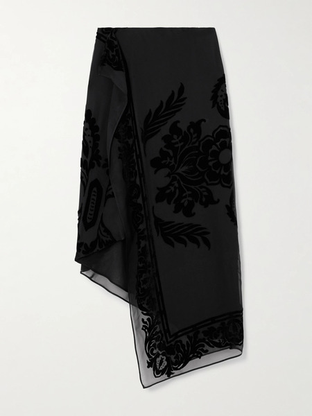  Etro Etro - Asymmetric Devoré-velvet Wrap Skirt - Black 