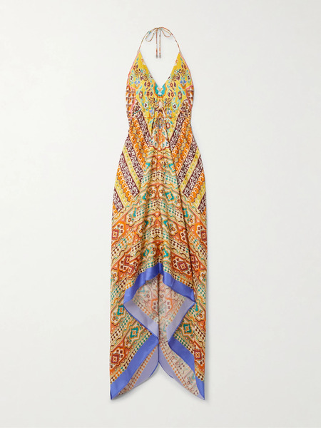 Etro Etro - Asymmetric Floral-print Silk-twill Halterneck Dress - Yellow 