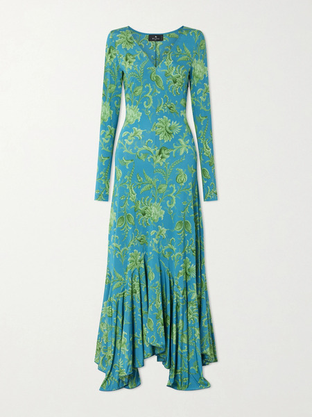  Etro Etro - Asymmetric Printed Maxi Dress - Teal 