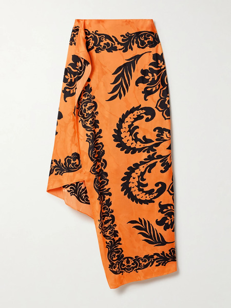  Etro Etro - Asymmetric Printed Satin-jacquard Midi Skirt - Orange 