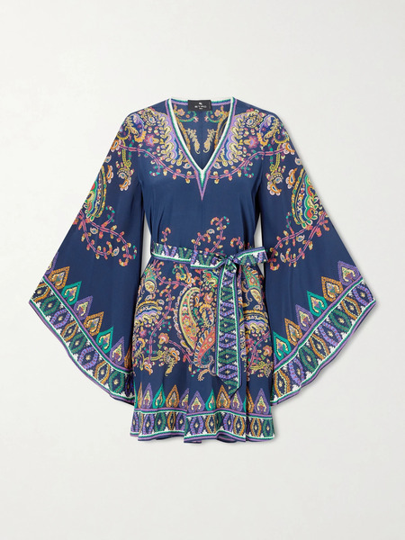  Etro Etro - Belted Paisley-print Silk-twill Mini Dress - Navy 