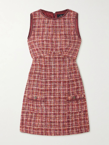  Etro Etro - Checked Cotton-blend Bouclé-tweed Mini Dress - Red 