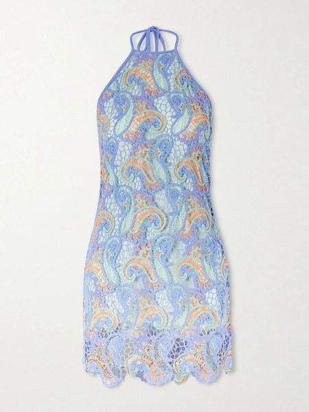 Etro Etro - Crocheted Halterneck Mini Dress - Blue 