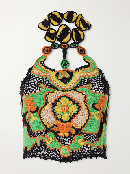  Etro Etro - Cropped Crocheted Cotton Halterneck Top - Orange 