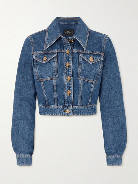  Etro Etro - Cropped Embroidered Denim Jacket - Mid Denim 
