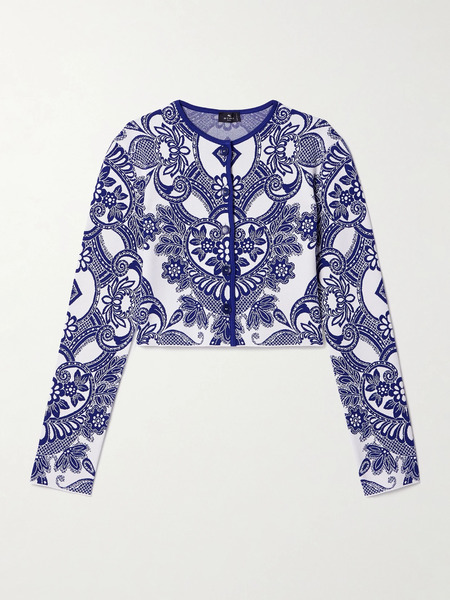  Etro Etro - Cropped Jacquard-knit Cardigan - Blue 