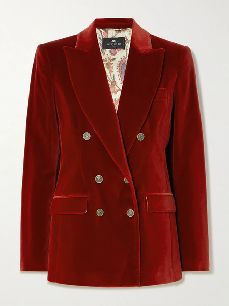  Etro Etro - Double-breasted Cotton-blend Velvet Blazer - Burgundy 