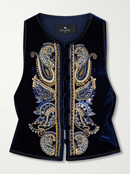  Etro Etro - Embroidered Embellished Velvet Vest - Purple 