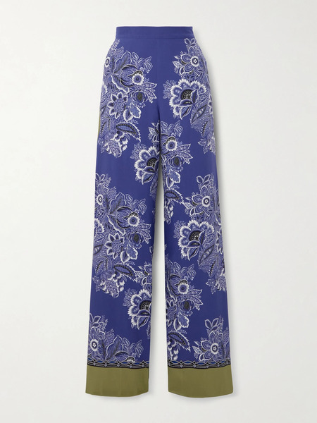  Etro Etro - Floral-print Silk-satin Wide-leg Pants - Blue 