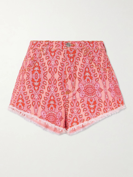  Etro Etro - Frayed Paisley-print Denim Shorts - Pink 