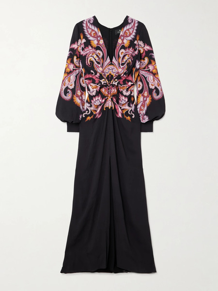  Etro Etro - Gathered Printed Crepe De Chine Maxi Dress - Black 