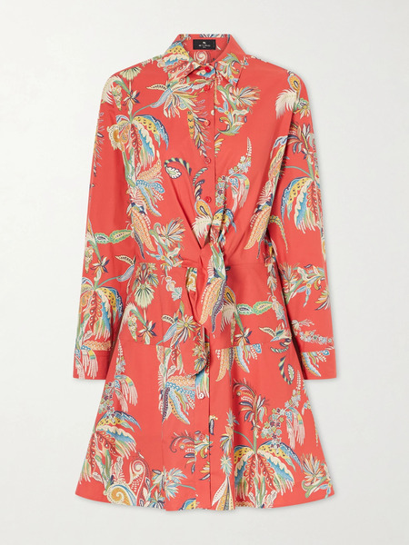  Etro Etro - Knotted Printed Cotton-blend Mini Dress - Red 