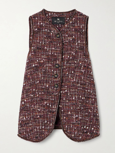  Etro Etro - Piped Cotton-blend Tweed Vest - Burgundy 