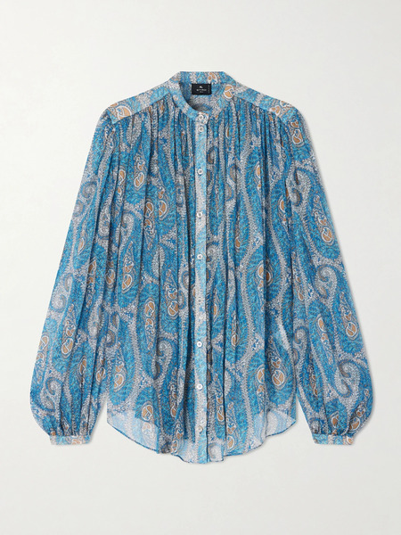  Etro Etro - Pleated Paisley-print Silk-crepon Blouse - Blue 