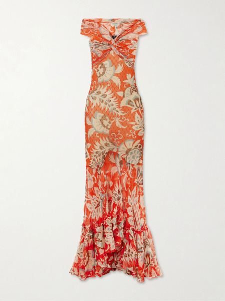  Etro Etro - Printed Ruffled Midi Dress - Orange 