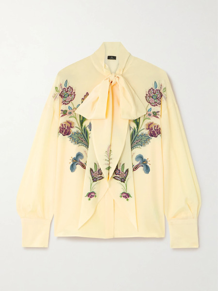  Etro Etro - Pussy-bow Floral-print Silk-chiffon Blouse - Cream 