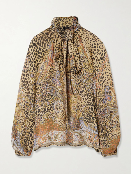  Etro Etro - Pussy-bow Gathered Printed Silk-chiffon Blouse - Leopard Print 