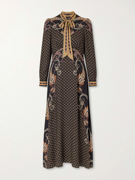  Etro Etro - Pussy-bow Printed Satin Midi Dress - Multi 