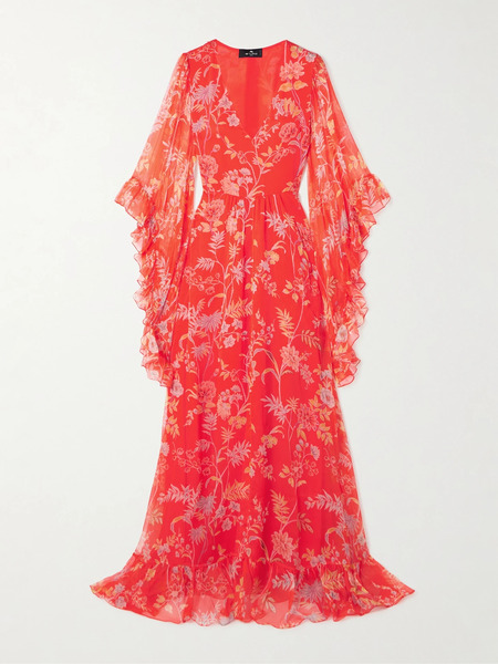 Etro Etro - Ruffled Floral-print Silk-crepon Maxi Dress - Red 