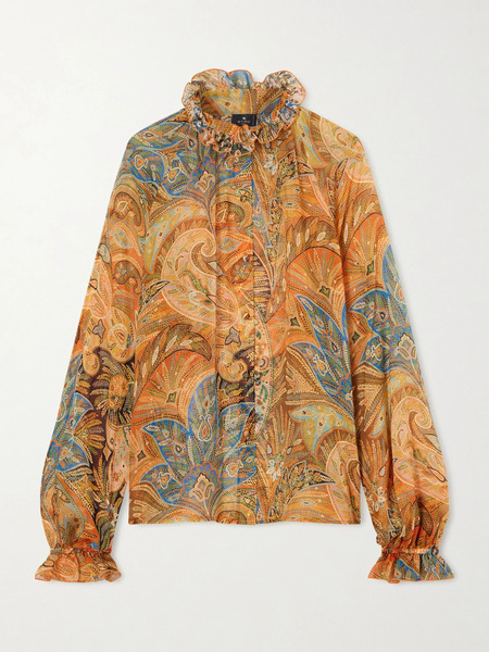  Etro Etro - Ruffled Paisley-print Silk Blouse - Orange 