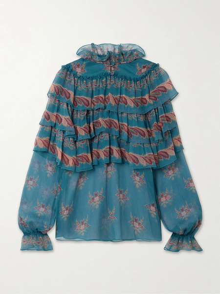  Etro Etro - Ruffled Tiered Printed Silk-chiffon Blouse - Blue 
