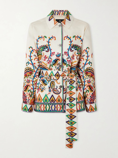  Etro Etro - Safari Belted Paisley-print Satin-twill Jacket - White 