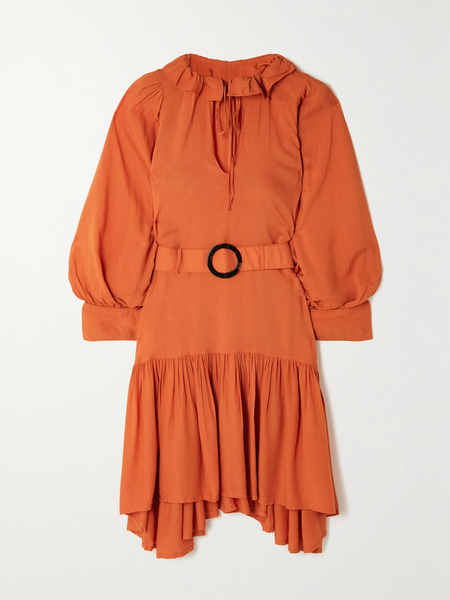  Evarae Evarae - + Net Sustain Marais Belted Ruffled Swiss-dot Tencel Lyocell Mini Dress - Papaya 