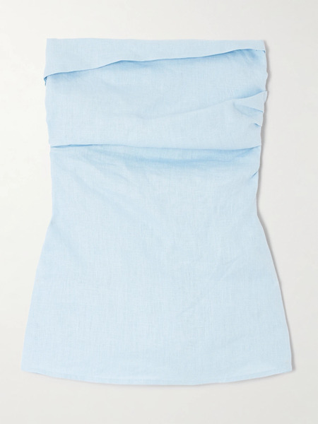 Faithfull Faithfull - Boe Strapless Gathered Shirred Linen Tunic - Light Blue 