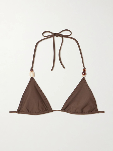  Faithfull Faithfull - Eden Bead-embellished Recycled Triangle Bikini Top - Brown 