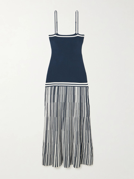  Faithfull Faithfull - Esenia Pleated Striped Knitted Maxi Dress - Navy 