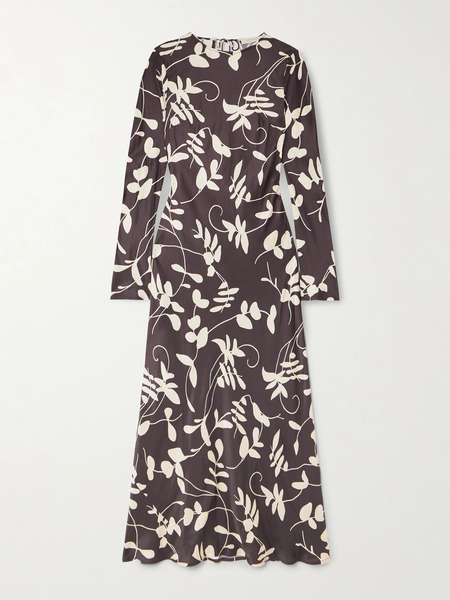  Faithfull Faithfull - Faroe Open-back Printed Satin Maxi Dress - Chocolate 