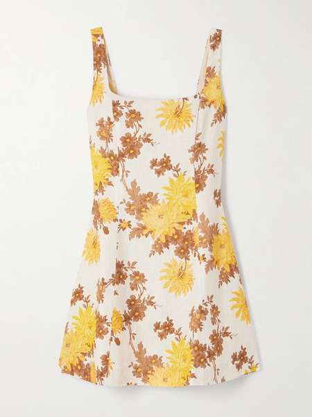  Faithfull Faithfull - Felice Shirred Floral-print Linen Mini Dress - Yellow 