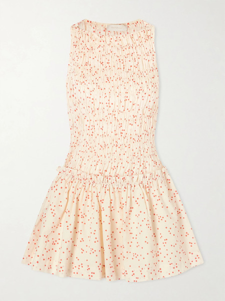  Faithfull Faithfull - Gala Smocked Polka-dot Cotton-voile Mini Dress - Cream 