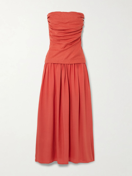  Faithfull Faithfull - Hedy Layered Gathered Linen And Crepe Maxi Dress - X Small 