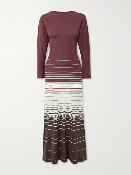  Faithfull Faithfull - Idun Twisted Open-back Striped Cotton-blend Maxi Dress - Burgundy 