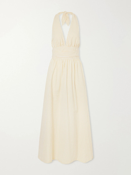  Faithfull Faithfull - Lido Gathered Checked Cotton Halterneck Maxi Dress - Yellow 