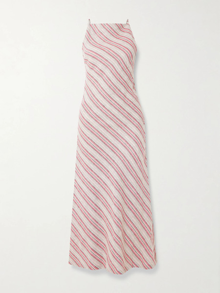  Faithfull Faithfull - Lison Open-back Striped Linen And Cotton-blend Midi Dress - Pink 